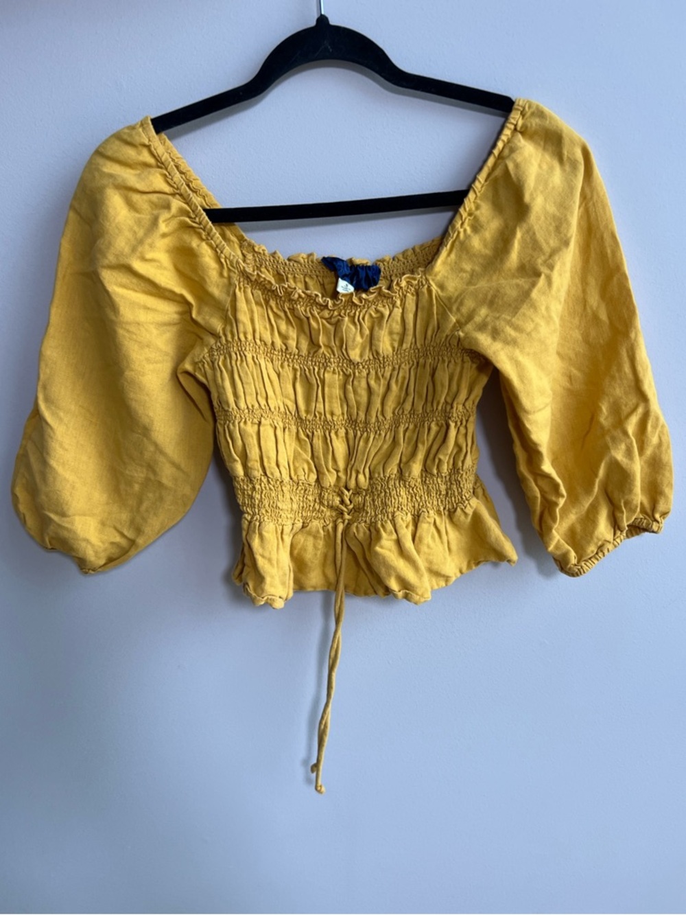 Smocked Puff Sleeve Crop Top - Yellow